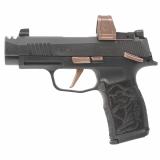 DISCONTINUED P365 Rose w/ Romeo Zero Elite | 9mm, 3.1" Barrel with Integrally Compensated Slide, Red Dot, Black with Rose Gold Controls and Engraving, SIGLITE Day/Night Sights, Two 12 Round Mags, Optics Ready, Vaultek Safe, Dummy Rounds