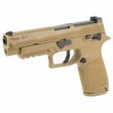 P320F M17, Striker Fired, Semi-automatic, Polymer Frame Pistol, Full Size, 9MM, 4.7" Barrel, PVD Finish, Coyote Tan, SIGLITE Night Sights, Manual Thumb Safety, 10 Rounds, Optics Ready, 3 Magazines M17-9-CSS-MS-10