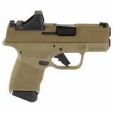 Hellcat, Striker Fired, Semi-automatic, Polymer Frame Pistol, Micro-Compact, 9MM, 3" Hammer Forged Barrel, Cerakote Finish, Flat Dark Earth, Viridian RFX-11 Green Dot Sight, Textured Grips, Tritium/Luminescent Front Sight, Tactical Rack U-Notch Rear Sigh