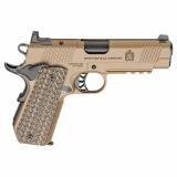 Tactical Response Pistol, Carry Contour, Semi-automatic, 1911, Metal Frame Pistol with Rail, Commander Size, 9MM, 4.25" Match Grade Barrel, Cerakote Finish, Coyote Brown, AOS Optic Cut, VZ Grips Hydra G10 Grips, Front Tritium and Black Rear Sight, 9 Roun