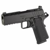 Emissary AOS, 1911, Single Action Only, Semi-Automatic, Commander Size, 45 ACP, 4.25" Match Grade Barrel, Stainless Steel Frame and Carbon Steel Slide, Cerakote Finish, Black, Optics Ready, VZ Grips Thin-Line G10, Manual Thumb Safety, Tritium/Luminescent