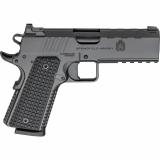 Emissary, 1911, Single Action Only, Semi-automatic, Commander Size, 45 ACP, 4.25" Match Grade Bull Barrel, Stainless Steel Frame and Carbon Steel Slide, Cerakote Finish, Black, VZ Grips Thin-Line G10, Manual Thumb Safety, Tritium/Luminescent Front Sight,