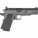 Emissary AOS, 1911, Single Action Only, Semi-automatic, Full Size, 45 ACP, 5" Match Grade Bull Barrel, Stainless Steel Frame and Carbon Steel Slide, Cerakote Finish, Black, Optics Ready, VA Grips Thin-Line G10, Manual Thumb Safety, Tritium/Luminescent Fr