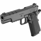 Emissary, 1911, Single Action Only, Semi-automatic, Full Size, 45 ACP, 5" Match Grade Bull Barrel, Stainless Steel Frame and Carbon Steel Slide, Cerakote Finish, Black, VZ Grips Thin-Line G10, Manual Thumb Safety, Tritium/Luminescent Front Sight, Tactica