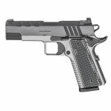 Emissary, 1911, Single Action Only, Semi-automatic, Commander| 45 ACP, 4.25" Match Grade Bull Barrel, Stainless Steel Frame and Carbon Steel Slide, Blued Finish, Black Slide, Silver Frame, VZ Grips Thin-Line G10, Manual Thumb Safety, Tritium/Luminescent