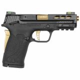 Performance Center Shield EZ M&P380 |380 ACP, 3.8" Ported Barrel, Gold Finish, 8Rd, (2) Mags, Manual Safety, HiViz Litewave H3 Fiber Optic/Tritium Sights, Lightening Cuts