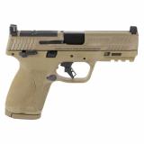 M&P 2.0, Striker Fired, Semi-automatic, Polymer Frame Pistol, Compact, 9MM, 4" Barrel, Armornite Finish, Flat Dark Earth, Optic Height Sights, Optics Ready, Thumb Safety, Flat Face Trigger with Integrated Trigger Safety, 15 Rounds, 2 Magazines, Includes