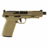 M&P, Semi-automatic, Internal Hammer Fired Pistol, Full Size, 5.7X28MM, 5" Barrel, Threaded 1/2x28, Optics Ready, No Manual Thumb Safety, Optic Height Sights, Cerakote Finish, Flat Dark Earth, 22 Rounds, 2 Magazines 14004