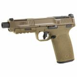M&P, Semi-automatic, Internal Hammer Fired Pistol, Full Size, 5.7X28MM, 5" Barrel, Threaded 1/2x28, Optics Ready, No Manual Thumb Safety, Optic Height Sights, Cerakote Finish, Flat Dark Earth, 22 Rounds, 2 Magazines 14004