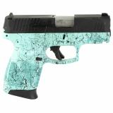 G3C, Striker Fired, Semi-automatic, Polymer Frame Pistol, Compact, 3.26" Barrel, Matte Finish, Cyan Frame w/Black Splatter, Black Slide, Fixed Front Sight With Drift Adjustable Rear Sight, 12 Rounds, 3 Magazines 1-G3C931-SP4