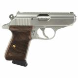 PPK/S |380ACP, 3.35" Barrel, Steel Frame, Stainless Finish, Walnut Grips, Fixed Sights, 7Rd, 2 Magazines 4796004