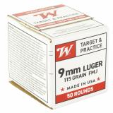 USA WHITE BOX, 9mm, 115 Grain, Full Metal Jacket, 50 Rounds Box W9MM50